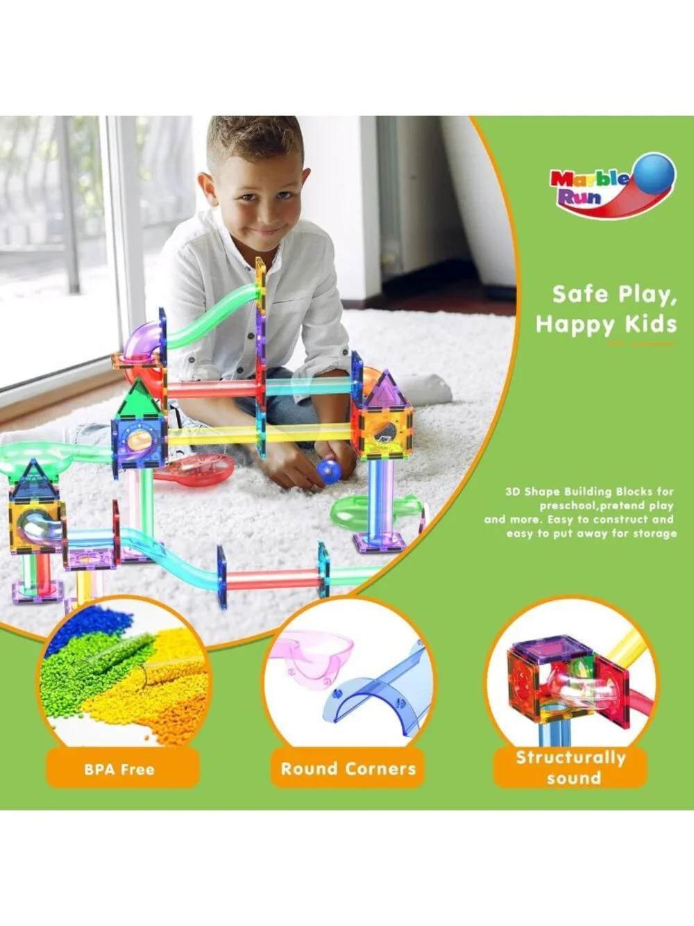 200 PCS Marble Run & LED Race Track Set for Kids Ages 3+, Creative Building Toys